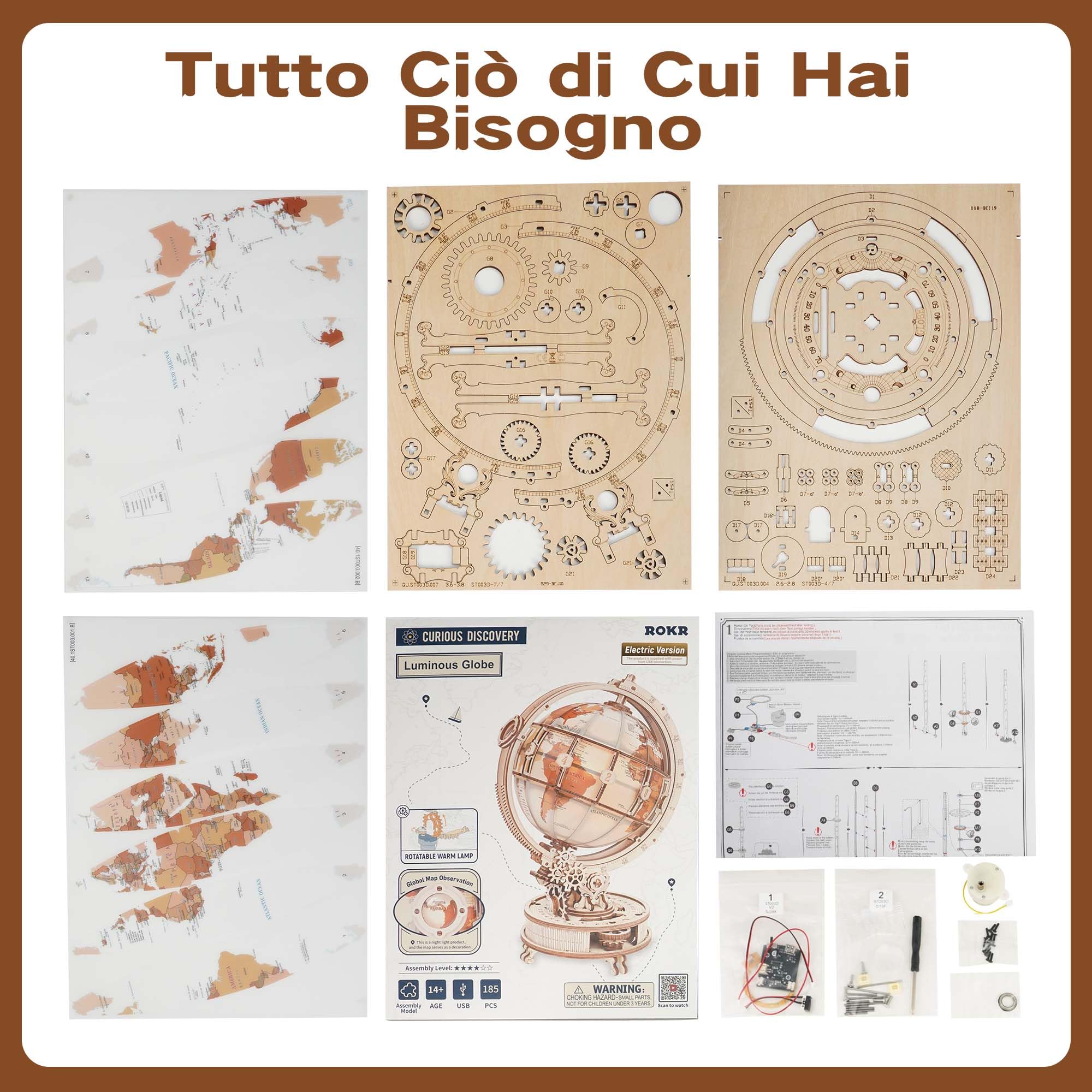 ROKR Puzzle 3D in Legno Nuovo Elettrico Luminous Globe Modellismo da Costruire Adulti,Regalo di Compleanno per Adulti e Ragazzi