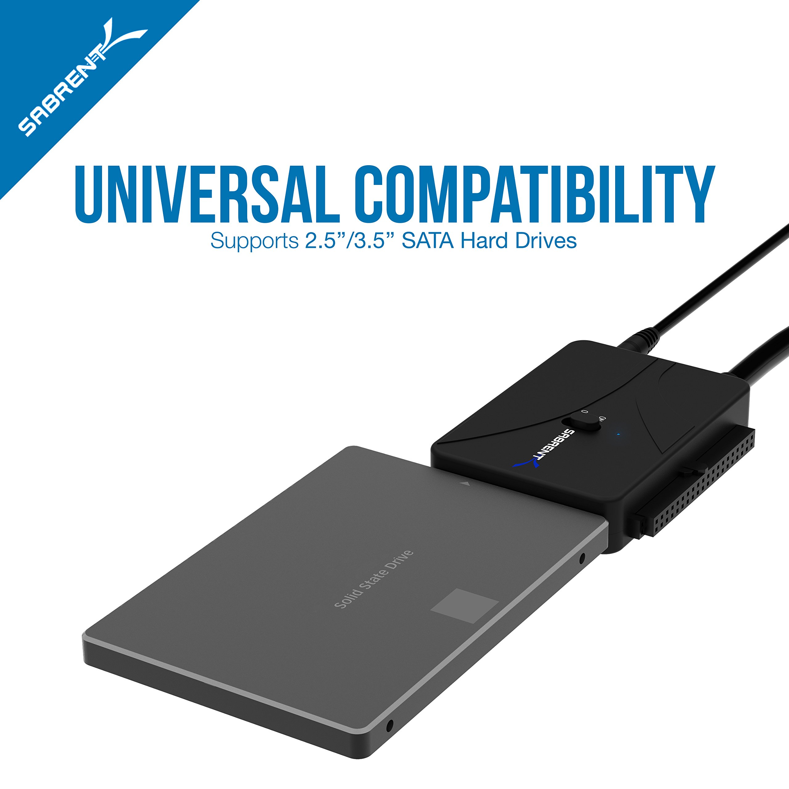 SABRENT Adaptateur USB SATA (3 en 1) Ultra-Rapide 5 Gbps Cable SATA to USB C vers SSD/HDD/IDE 2.5", 3.5" et 5.25", Lecteur Disque Dur avec Alimentation, Prise en Charge de 10To (USB-DS12)