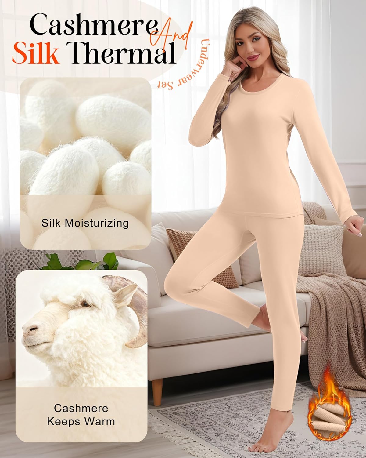 Patelai 2 Sets Thermal Underwear for Women Warm Fleece Lined Base Layer Skiing Top and Bottom Pajama for Cold Weather