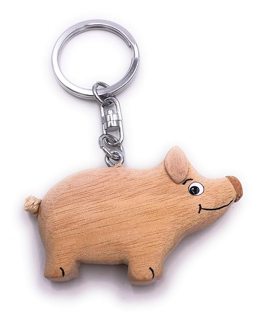 Foto 2 de 2 de H-Customs Cerdo Infierno Granja Animal Madera Noble Hecho a Mano Llavero Colgante