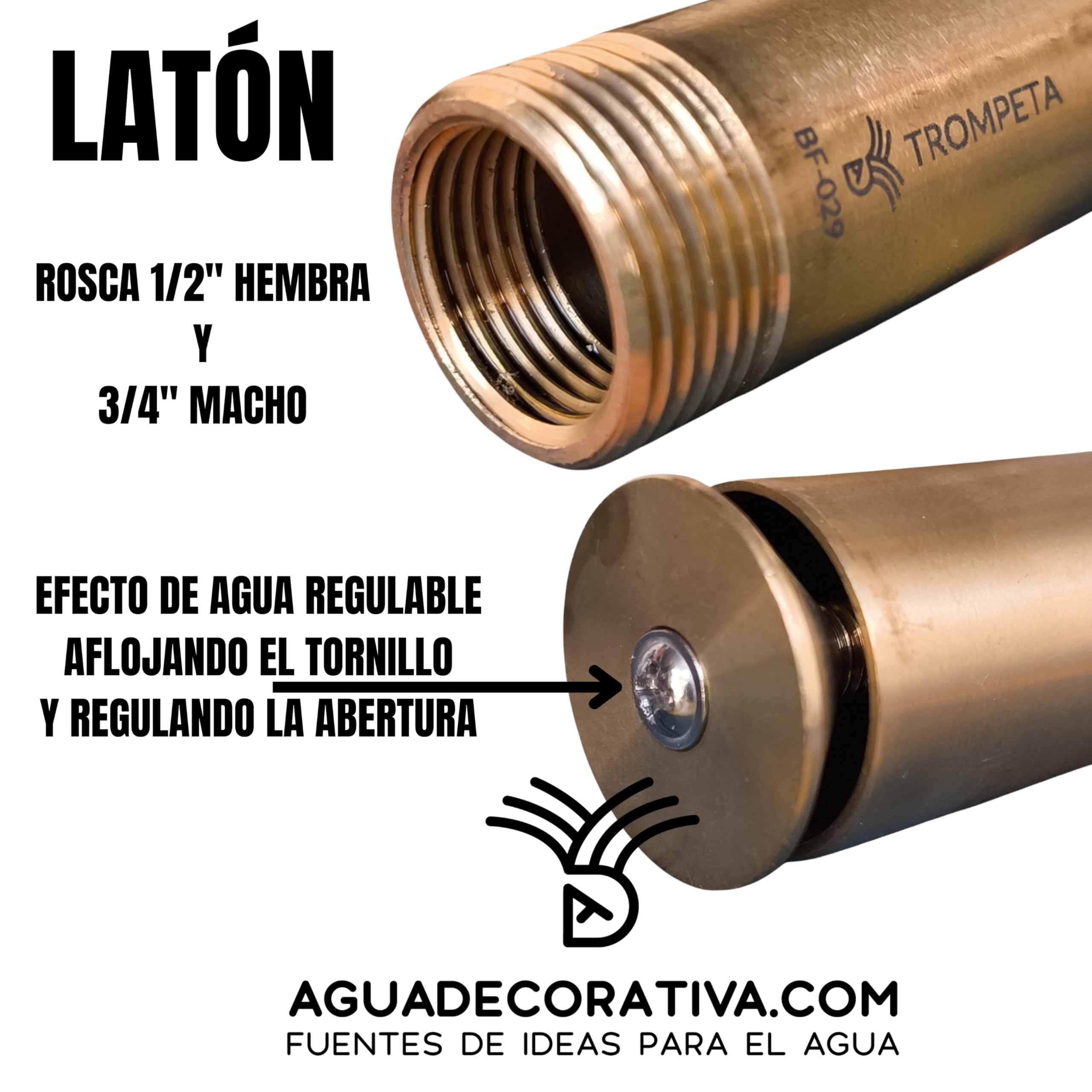 Boquillas para Fuentes de Jardín - Trompeta 1/2" LATÓN- Efecto Cáliz - Toberas, Caños y Chorros.