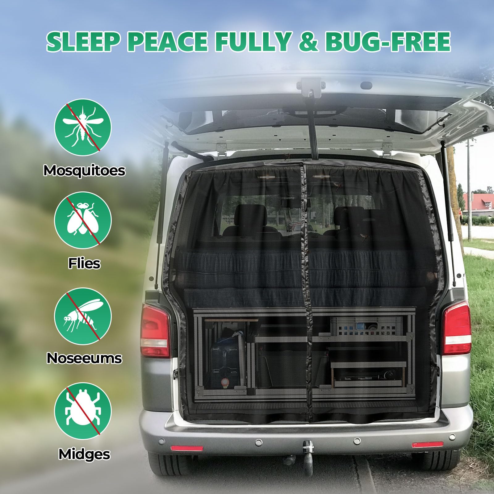JOJOCY Moustiquaire magnétique pour van - Réseau anti-insectes pour VW T5 T6, moustiquaire pour van, protection contre les moustiques et les insectes pour porte latérale arrière, filet d'ombrage pour