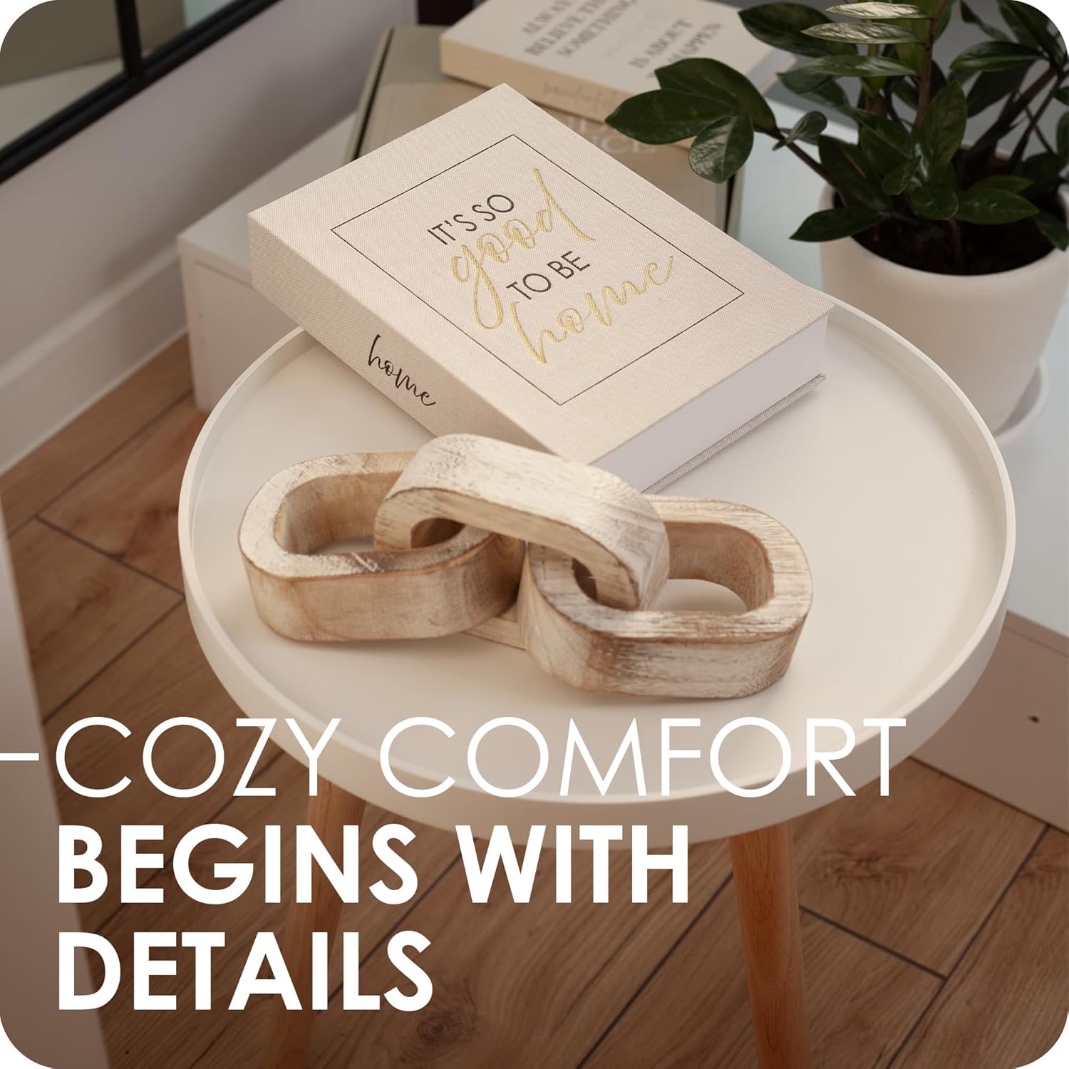 Modern Decorative Books Set of 2 Premium Linen Hardcover Faux Book Box with Reliable Magnetic Closure & Paulownia Wooden Chain