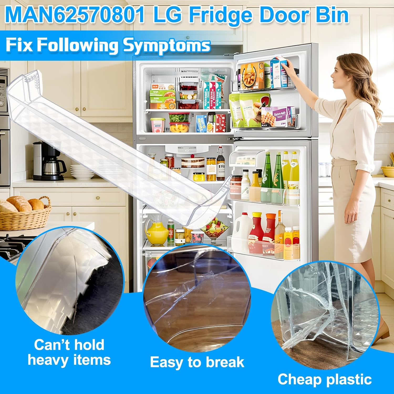 [2 PACK]UPGRADED MAN62570801 Refrigerator Door Bin Compatible with Kenmore LG Refrigerator Door Shelf Replacement LTCS24223S LG Fridge Shelf Replacement PS7794186 AP5681952 LTCS24223D LTWS24223S Shelf