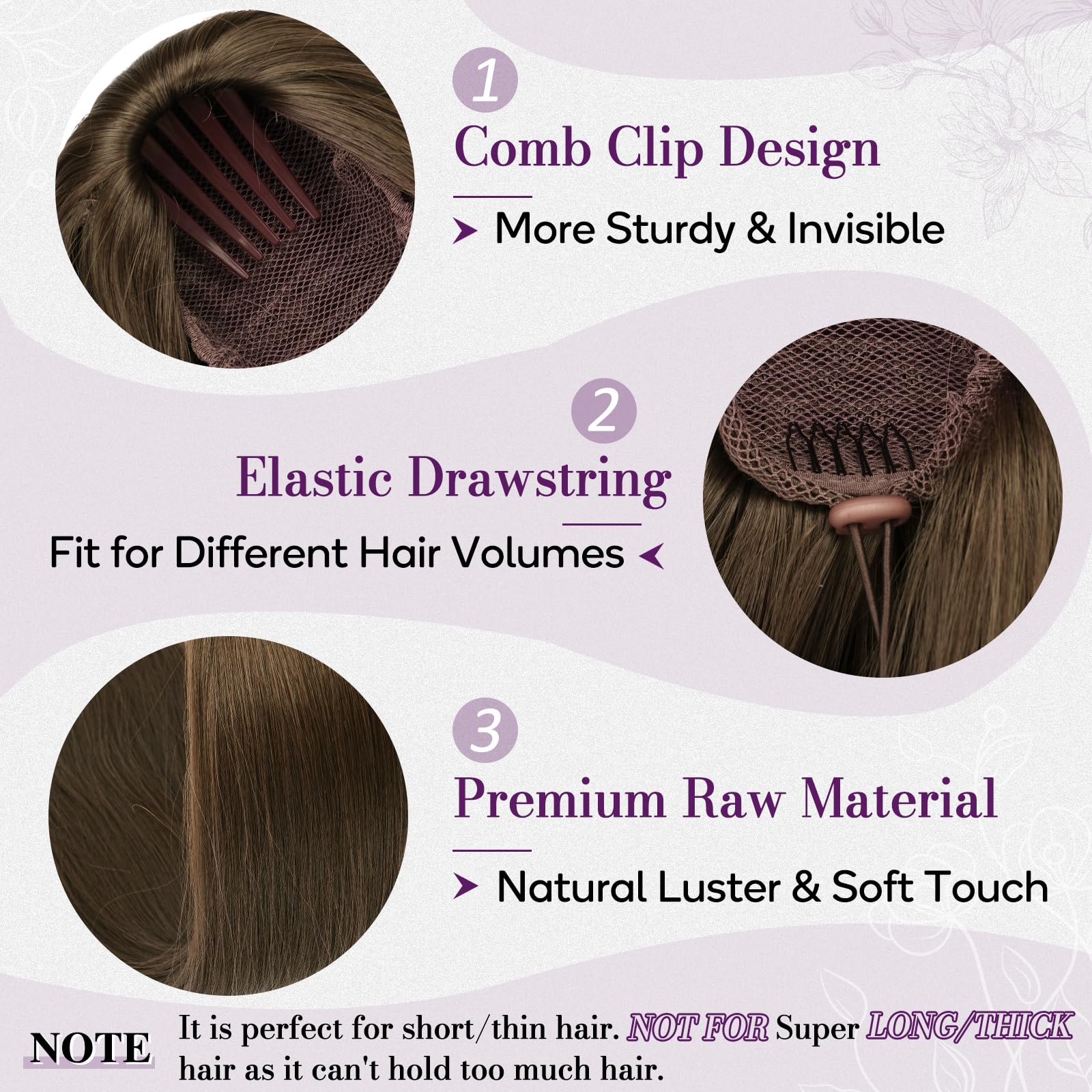 BARSDAR Liso Coleta Postiza Extensiones Pelo, 40cm Corta Liso Medio Marrón Cola de Caballo Extension con Cordón Natural Sintética Cheer Posh Ponytail Extensiones Postizos Fiestas Cheer Competition — view 3
