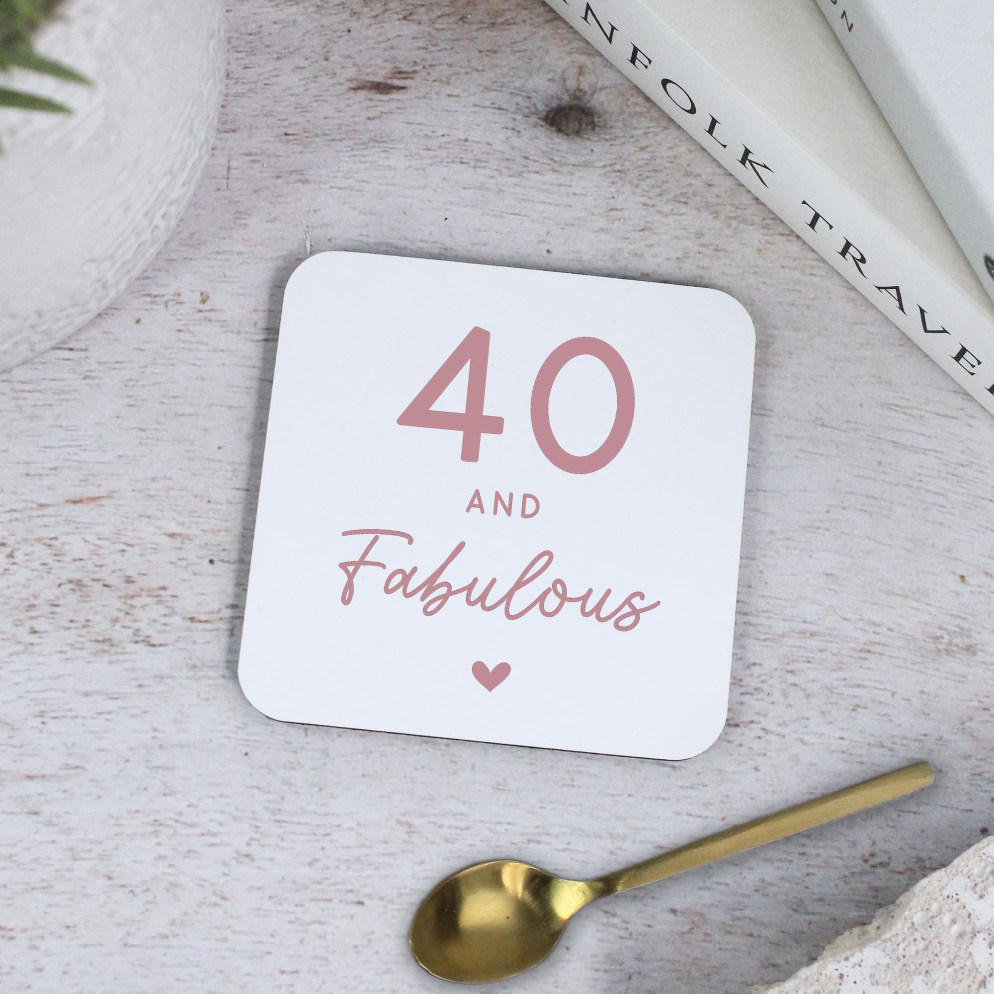 eBuyGB Printed Square Coaster, 40 & Fabulous Milestone Birthday, 40th Birthday Gift for Her, Mum, Wife, Friend, Auntie, Fortieth Cork Drinks Mat