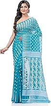 dB DESH BIDESH Women`s Resham Dhakai Jamdani Bengal Pure Cotton Handloom Saree Diamond Queen Design