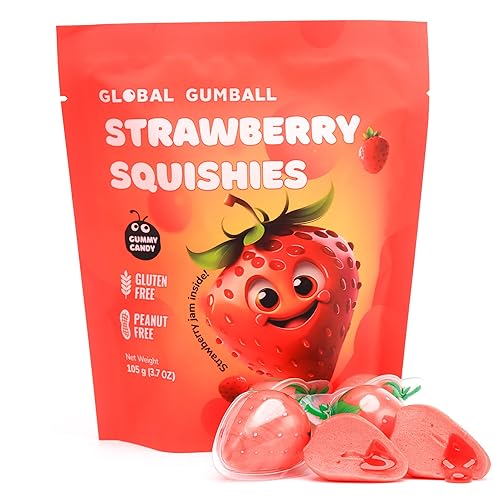 Gummy Candy - Gomitas rellenas de gelatina, caramelos de fresa rellenos de mermelada de fresa real, 5 piezas de caramelos masticables envueltos