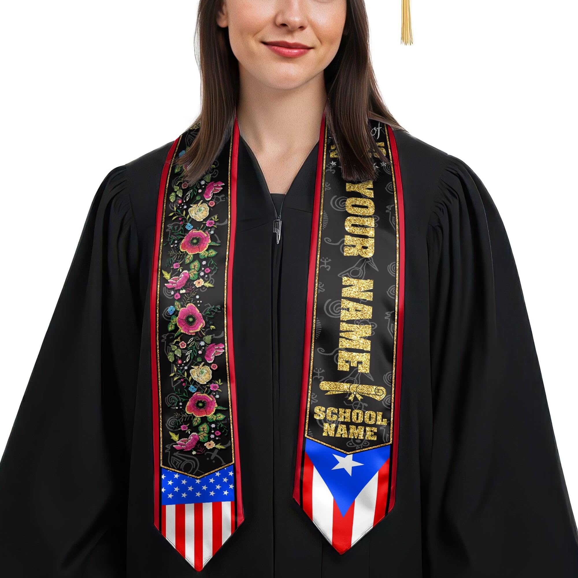 MonkeyVan Personalized Graduation Stole for Puerto Rican Senior, Puerto Rico Flag Graduation Sash Class of 2025 Gifts S177