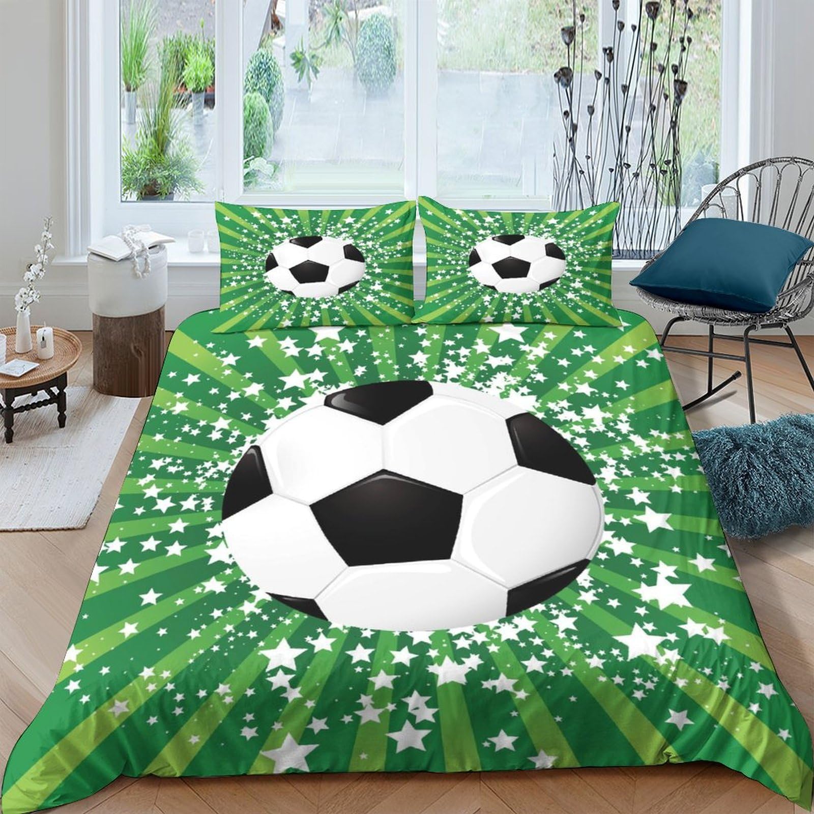 Ctjqhvkz Style-2 3D Printed Football Field Fitted Sheet Microfiber Soft Green Soccer Ball Bed Cover For Bedroom Dorm Mattress Decor Single（135X200cm）