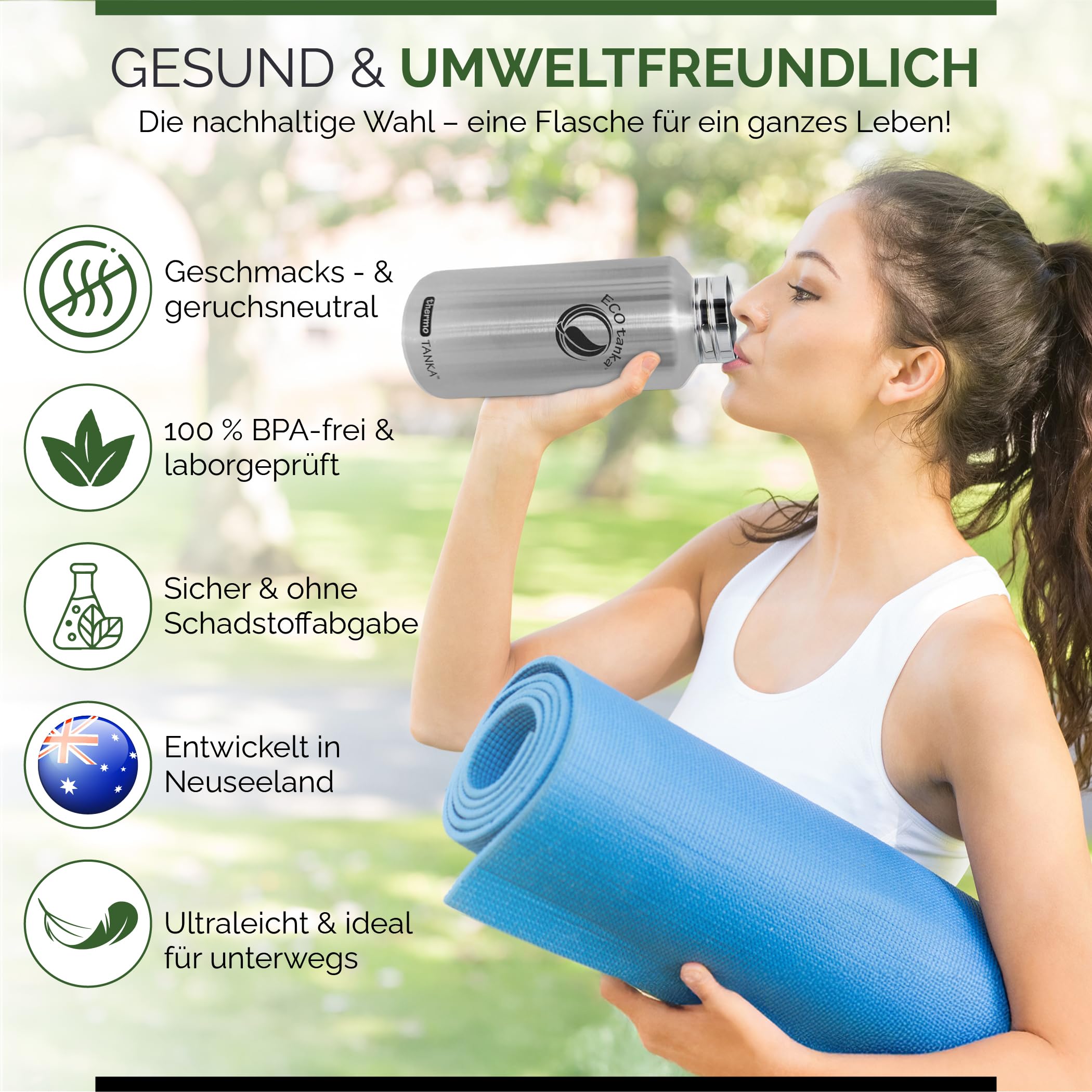 ECOtanka thermoTANKA™ 2L Trinkflasche Edelstahl – Doppelwandige 2L Thermo-Trinkflasche | Wasserflasche 2 Liter, vakuumisoliert, hält >8 Std. heiß/kalt | Thermo für Freizeit & Sport