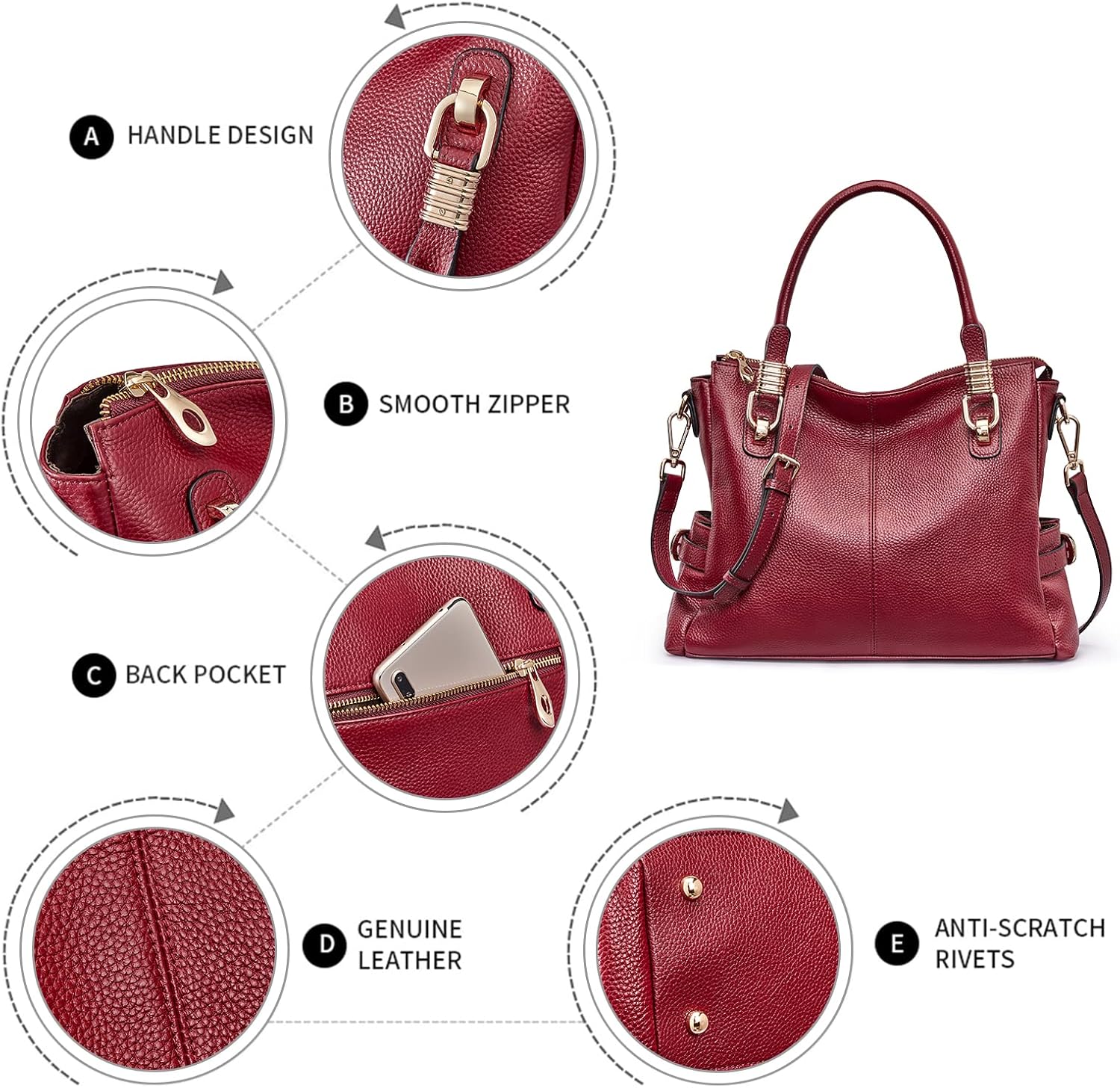 Kattee Soft Women Genuine Leather Purses and Handbags Satchel Tote Shoulder Bag - Image 5