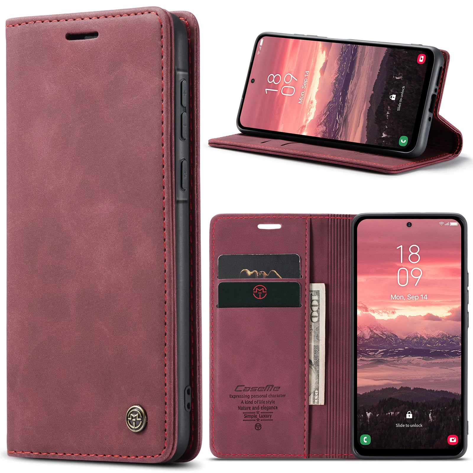Azororo Cover per Samsung Galaxy A56 5G, Premium PU Pelle Custodia, Magnetica Carta Fessura Portafoglio Case, Flip Cavalletto Custodia per Samsung Galaxy A56- Vino Rosso