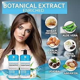 Moisturizing Shampoo and Conditioner Set - Sulfate Free Care for Women and Men - Hydrating, Deep Moisture Duo with Shea Butter - Salon Grade, Color Safe - Ideal for Curly Hair and Dry Split Ends