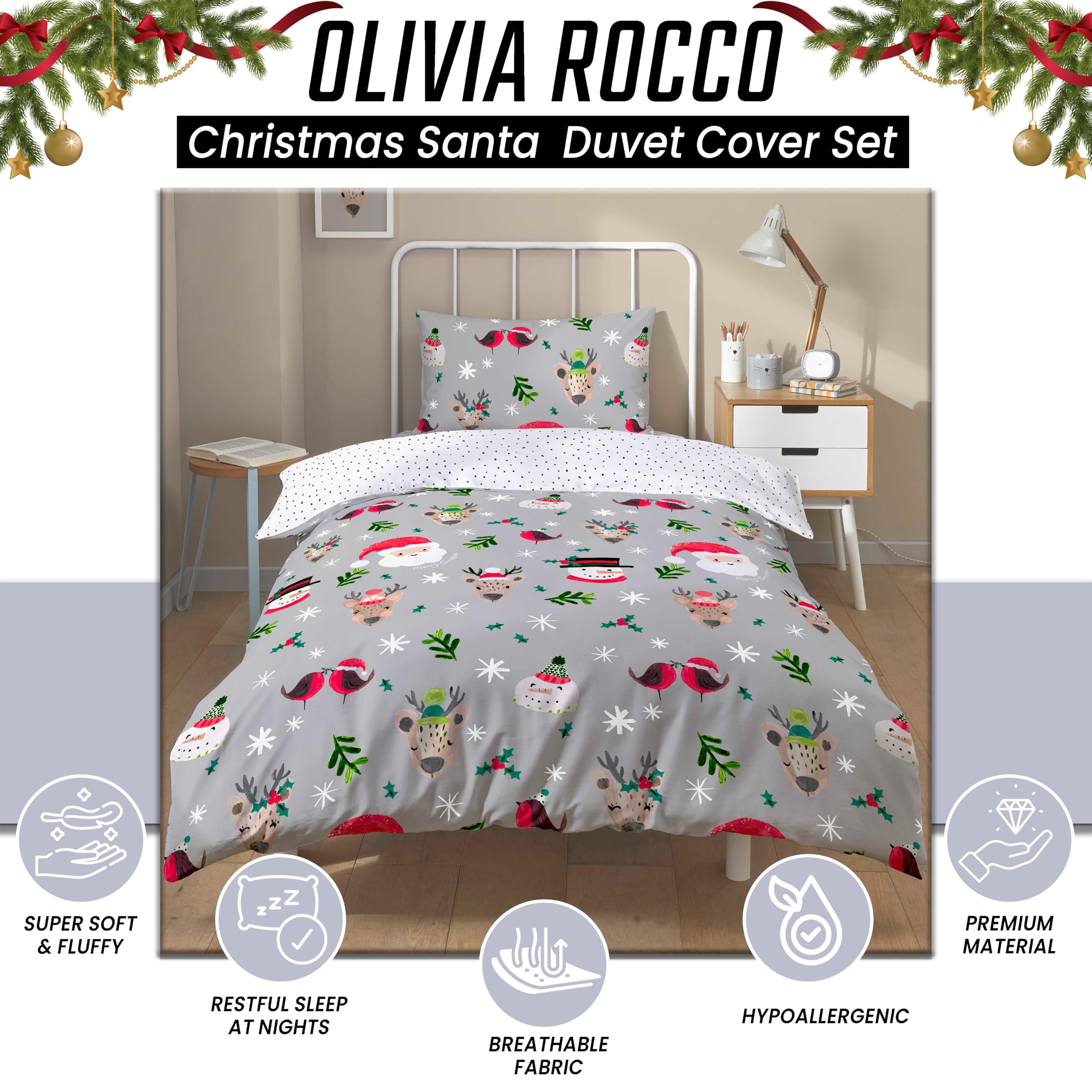 Olivia Rocco Christmas Santa & Friends Duvet Cover Set Festive Holiday Bedding with Santa Claus Comforter Quilt Covers Xmas Bed Set including Pillowcases - Image 2