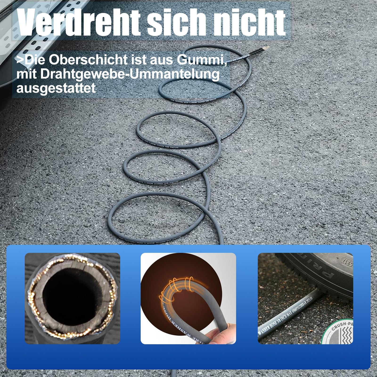 20 m Hochdruckreiniger Schlauch M22 x 1,5, 276 bar Hochdruckreiniger Verlängerungsschlauch, Gummischlauch mit Stahlgeflecht, knickfester Hochdruck-Ersatzschlauch mit M22x1,5 mm männlicher Verbinder