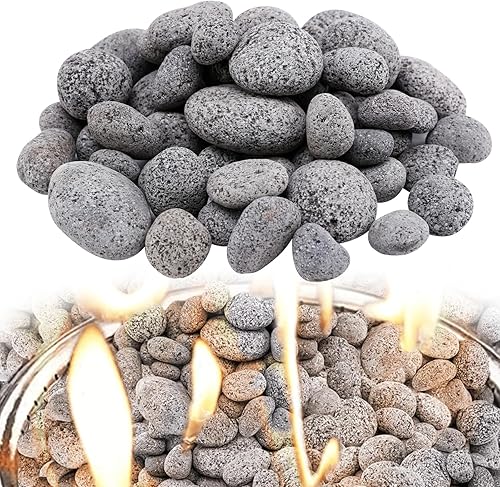 Grisun Piedras de lava gris para pozo de ajuste, piedras de lava templadas naturales seguras de 1-3 pulgadas para chimenea, paisajismo, plantas en