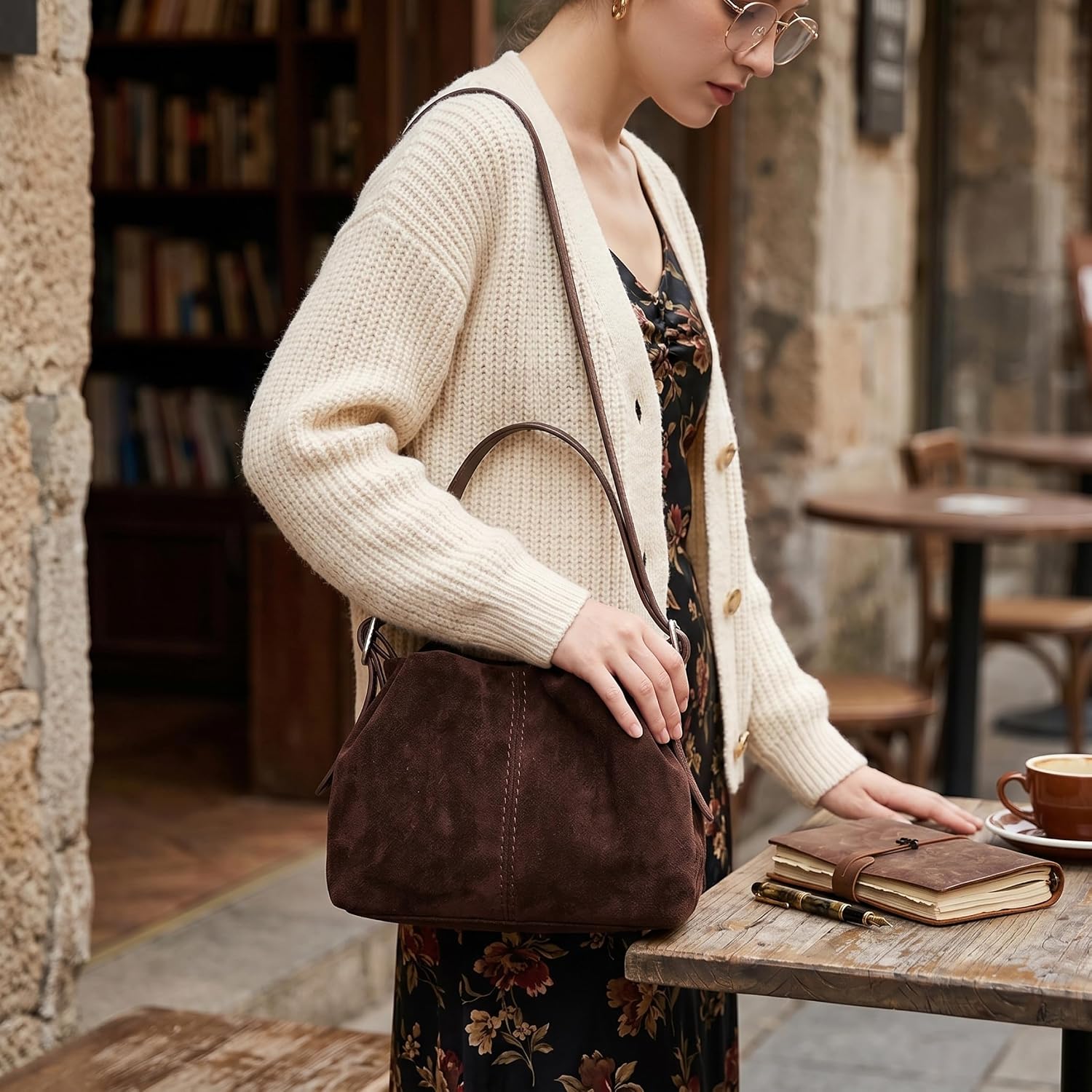 Vintage Handbags, Women Vintage Suede Tote Bag Drawstring Satchel Shoulder Bag Daily Bags, Red..