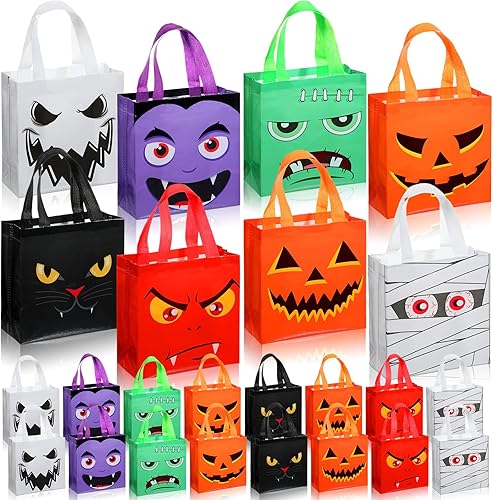 Windyun 48 bolsas no tejidas de Halloween, reutilizables, bolsa de regalo de dulce o truco, bolsa de calabaza, bolsa de fantasma, bolsas