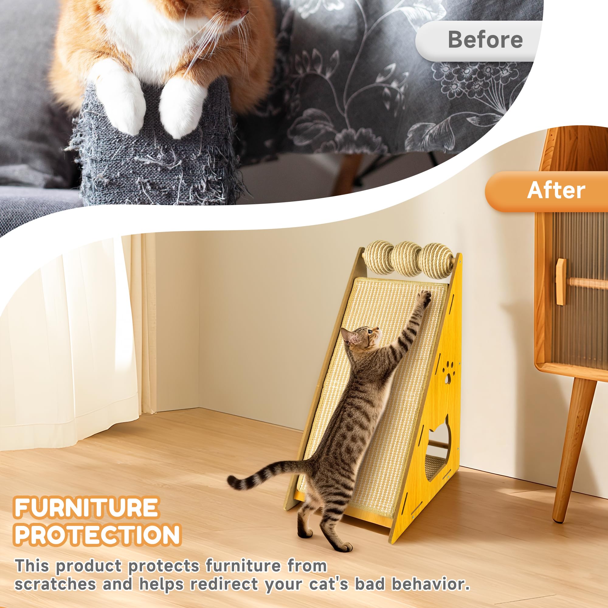 Rascador para Gatos – Versátil rascador Gato de Madera Maciza con Poste de sisal, Ideal como rascadores de Gatos o Accesorios para Gatos