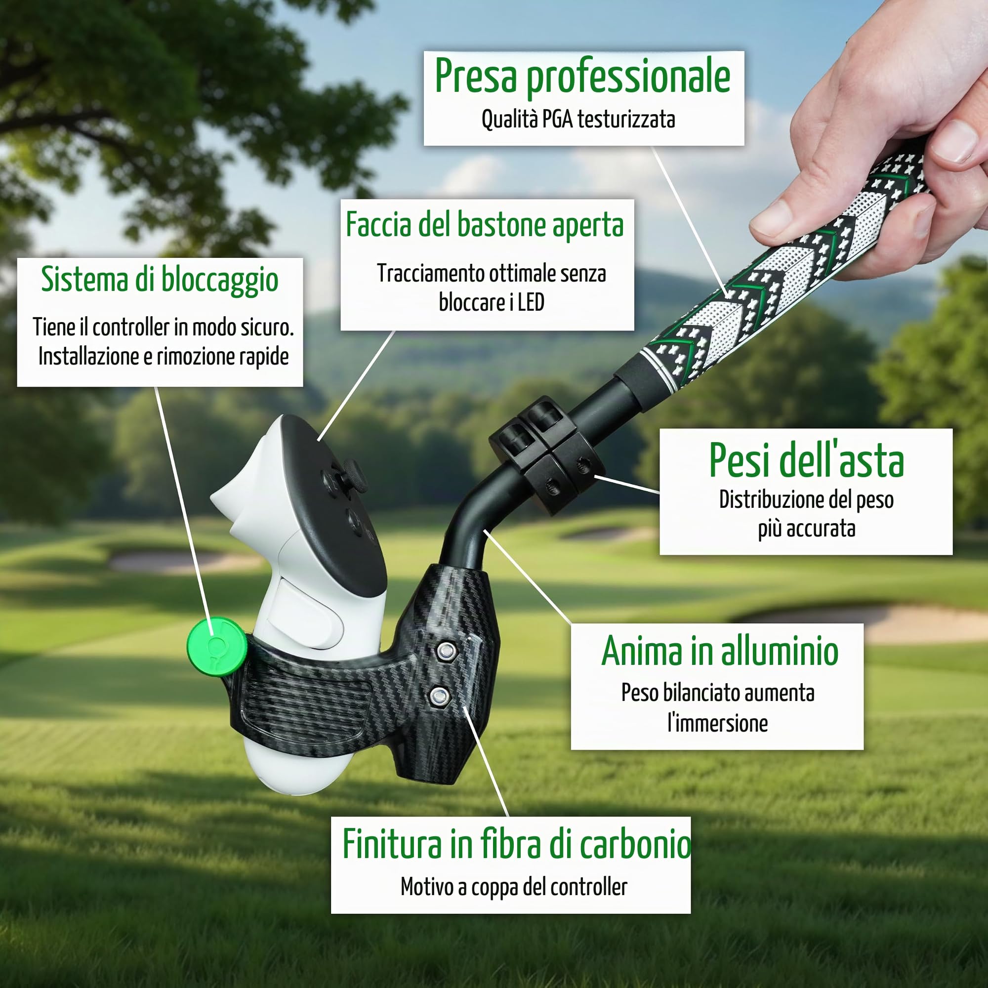 DeadEyeVR - DriVR Golf Club per Meta Quest 3 & PRO - Simulatore di Golf VR Realistico - Impugnatura ponderata VR Club per Un Gioco Migliorato