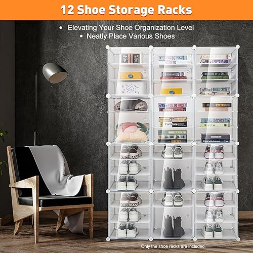 Miniatura 3 de Caja de almacenamiento plegable para zapatos, 3 x 12 niveles, organizador de zapatos apilable, 72 pares de soportes para zapatos, estante plegable