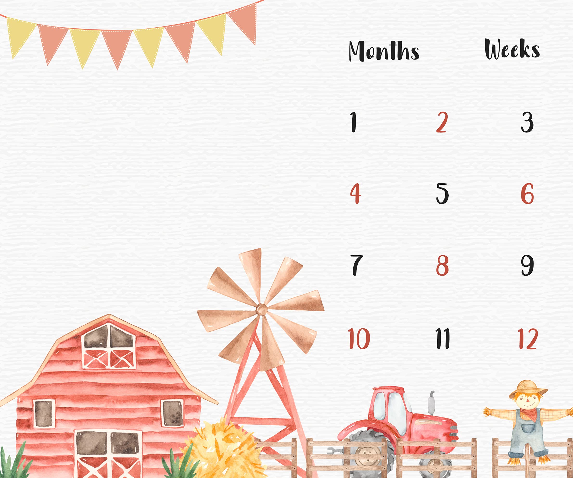 Manta de hito mensual para bebé, de franela suave, 48 x 40 pulgadas, fondo de tractor y granero, regalos para mamá recién nacida, monitor de crecimiento de edad de baby shower con fabricante de