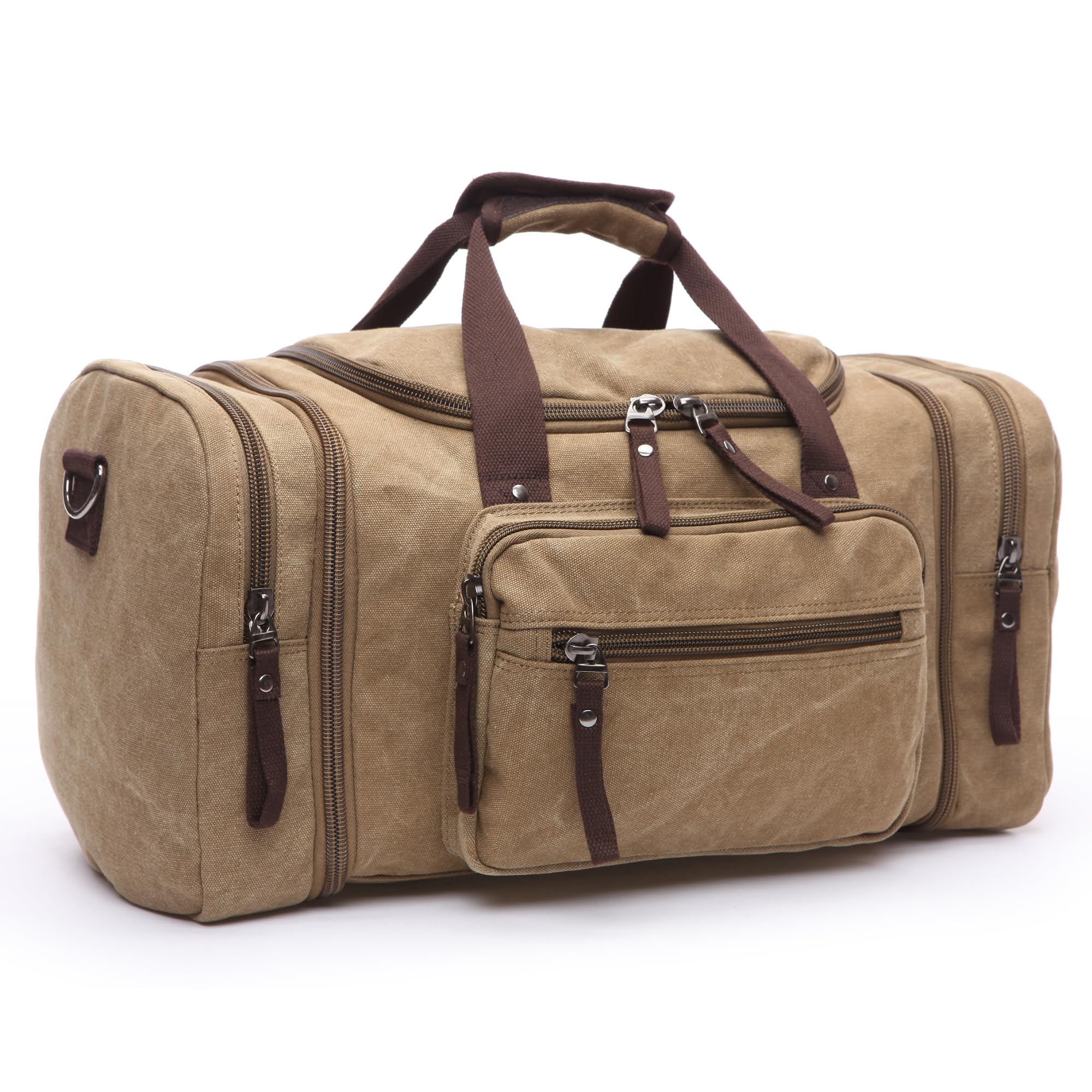 Moda Bolsa de Viaje Hombre 40L Grande Bolsa Deporte con Correa Hombro Múltiples Bolsillos Bolsa Noche Pare Cámping Senderismo Gimnasio Trabajo Lienzo Hombre Bolsa Fin de Semana Caqui