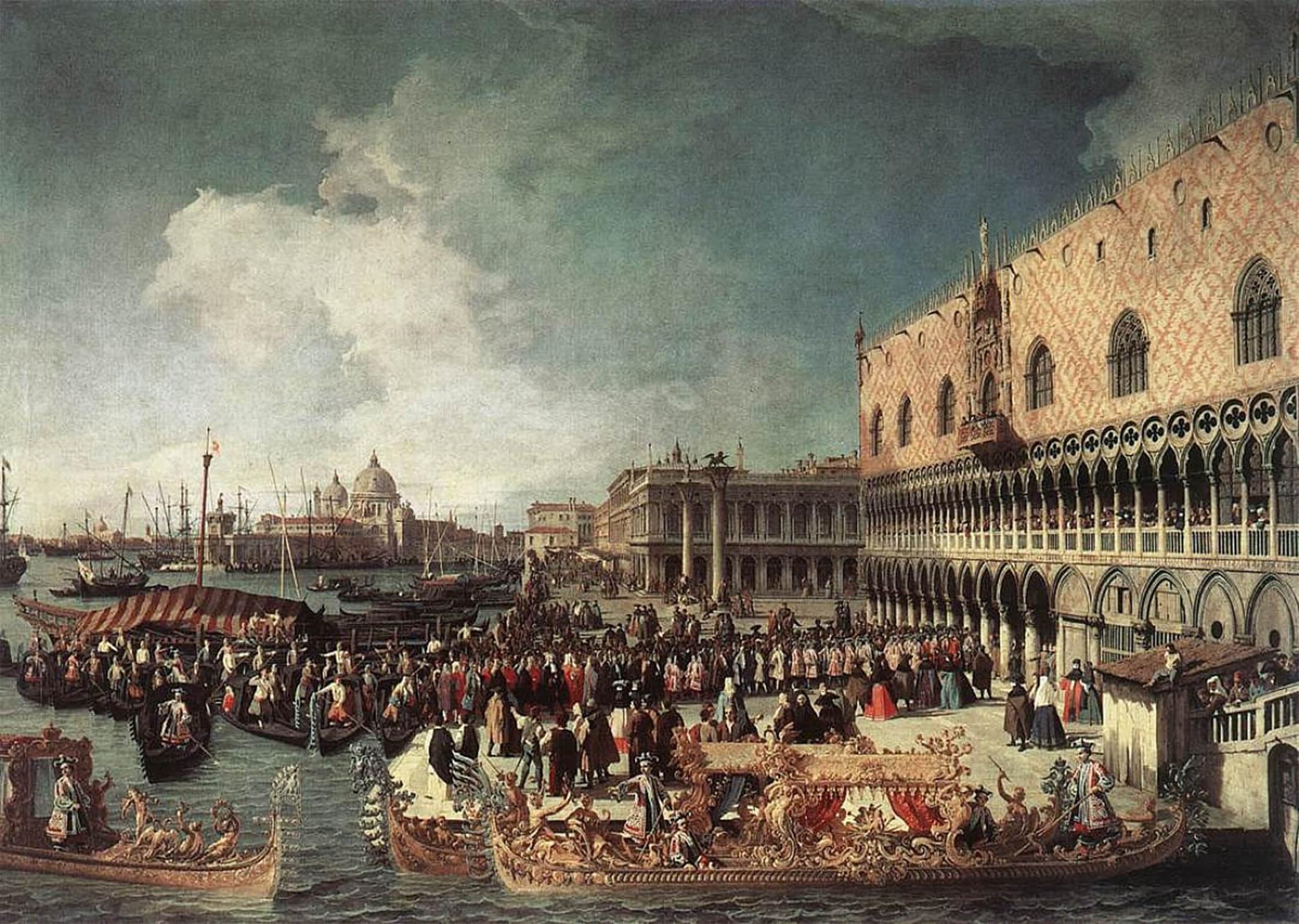 Posteriik No Frame Vintage Classic Picture Landscape Artwork Reception Of The Ambassador In The Doges Palace By Antonio Canal Portrait Canvas Painting For Office Home Decor 60X90cm