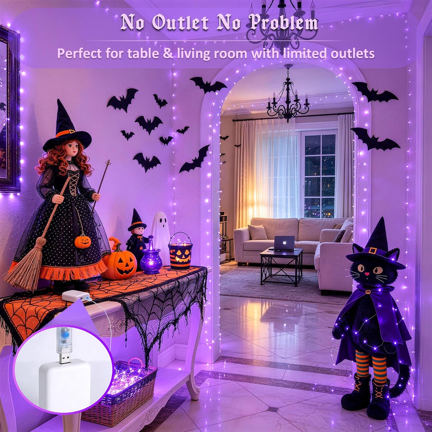 JMEXSUSS 33 Ft 100 LED Fairy Lights Purple Halloween Lights Indoor Plug in image 3