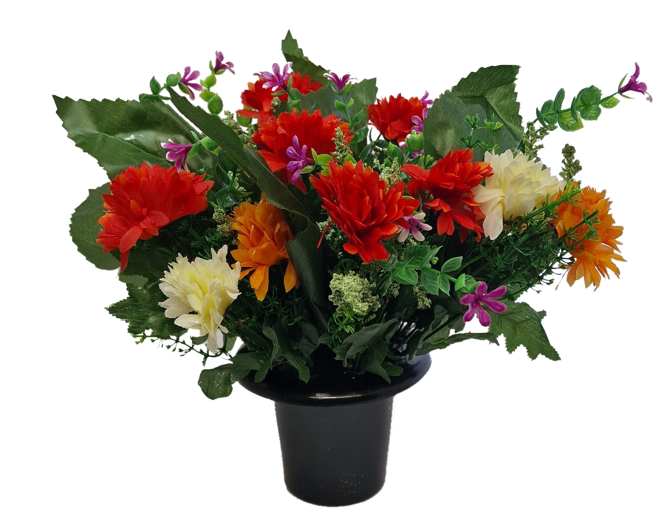 Inerra Red, Orange And Ivory Cemetery Grave Vase Pot With Artificial Flowers