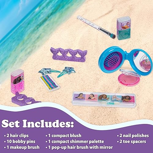 Miniatura 3 de Townley Girl The Little Mermaid - Bolsa de cadena rellena de maquillaje de 11 piezas con esmalte de uñas despegable, sombra de ojos, accesorios para