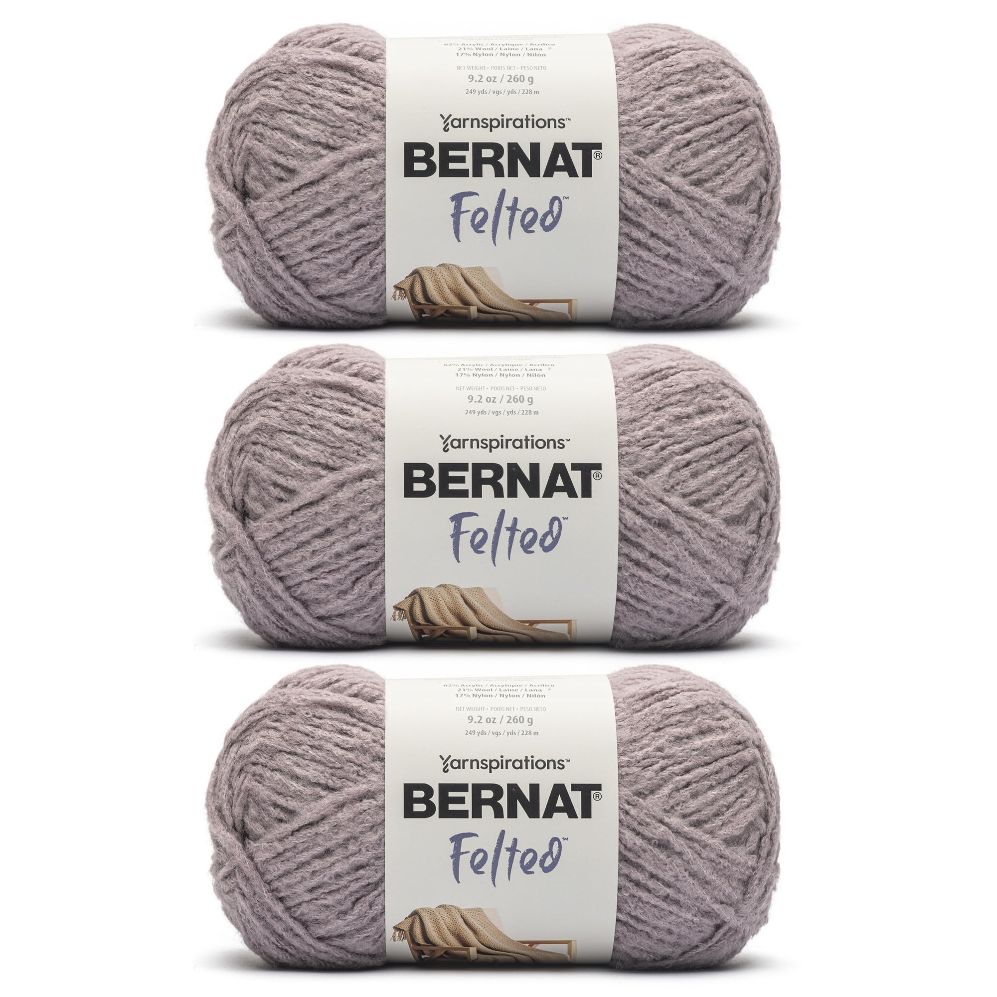 Laine feutrée Bernat Elderberry lot de 3 pelotes 260g pour tricot et crochet