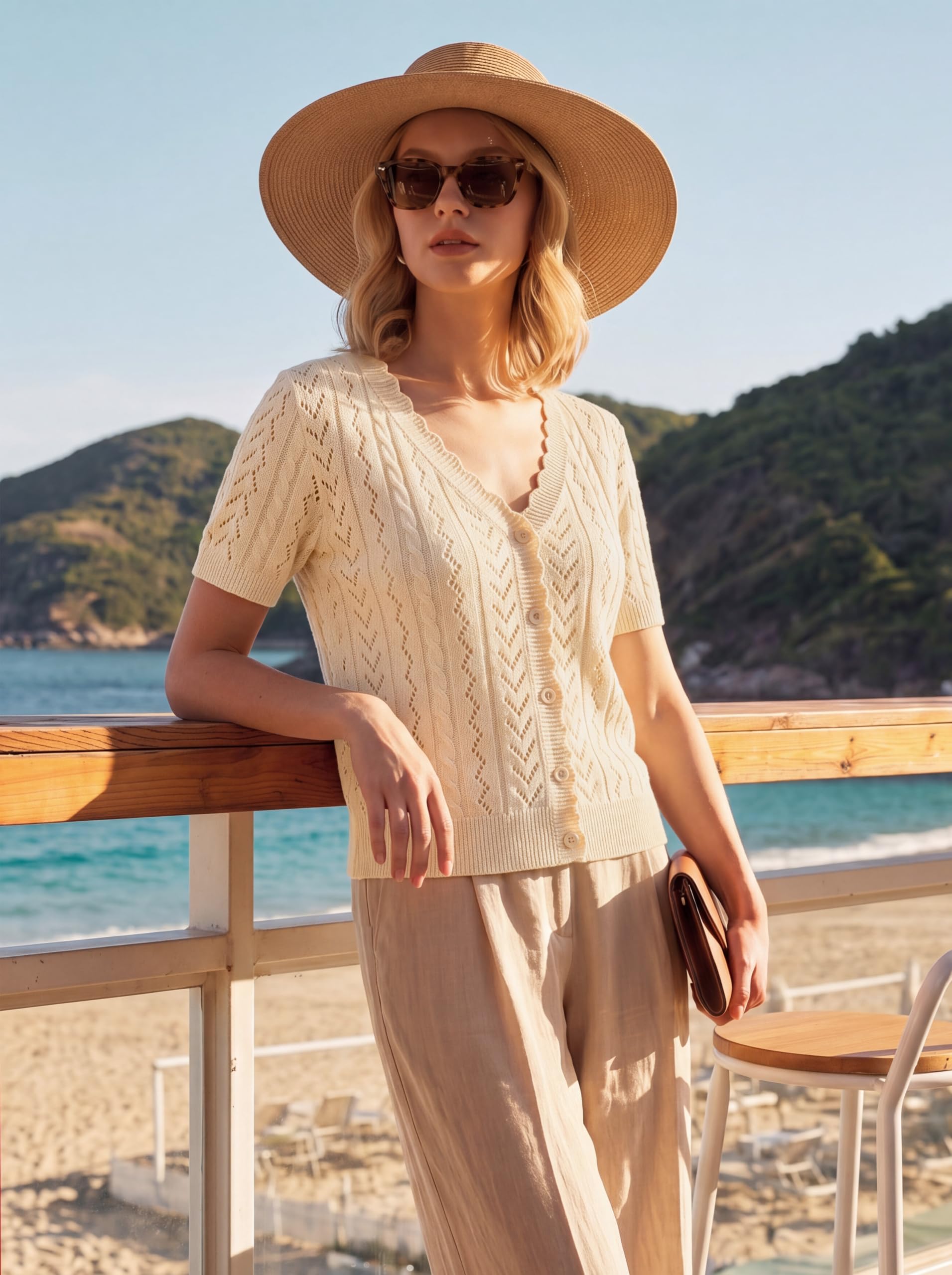 Newshows Cardigan da donna a maniche corte, estivo, leggero, all'uncinetto, scollo a V, bolero Shrugs Top per abito