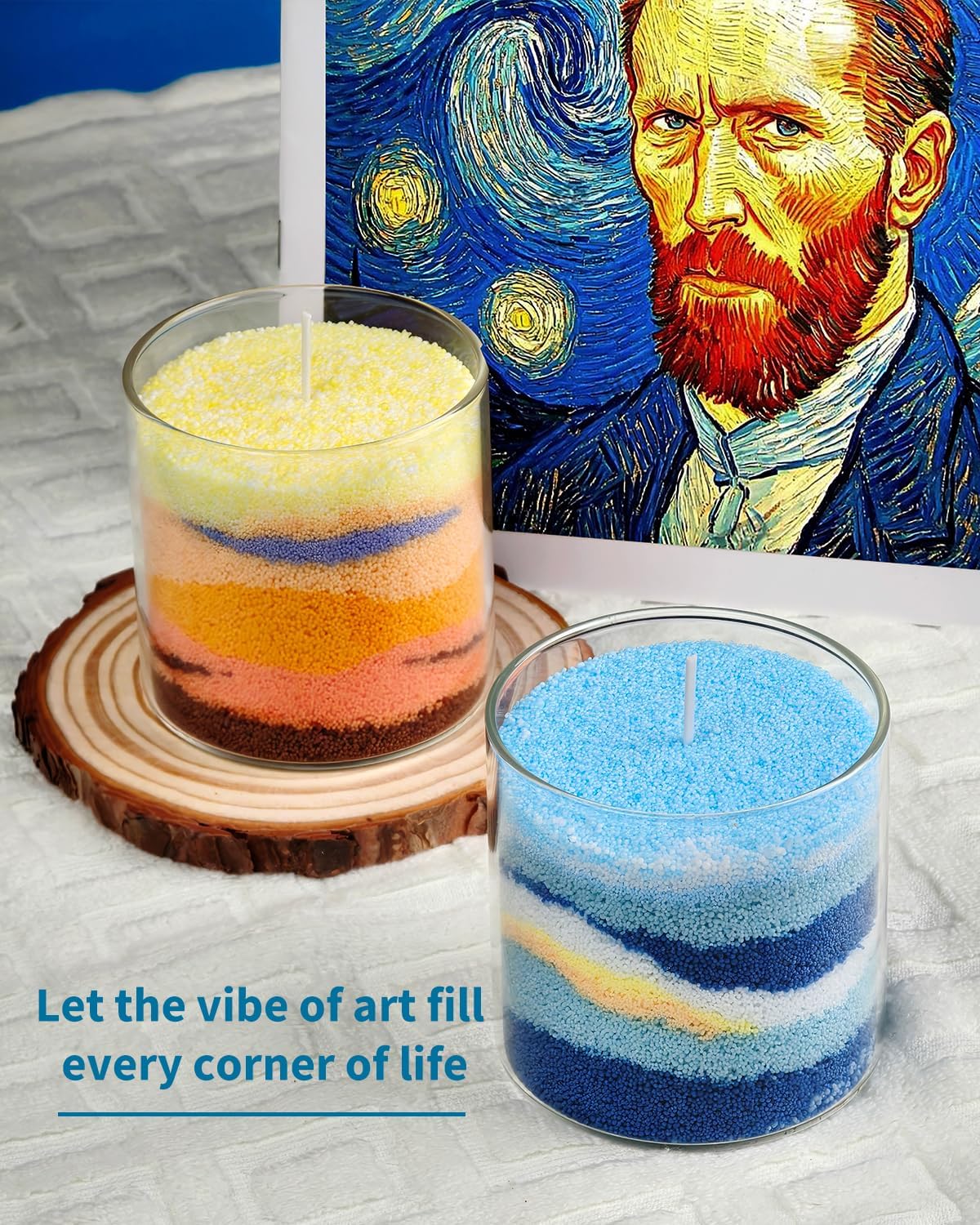 The Starry Night DIY Pearled Candle Sand Set - 11 Oz Sand Wax Beads (6 Colors), 2x10ml Scented Essential Oils, 4 Reusable Wicks, Glass Cup & Spoon, Home Decor & Handmade Gift & Craft Enthusiasts