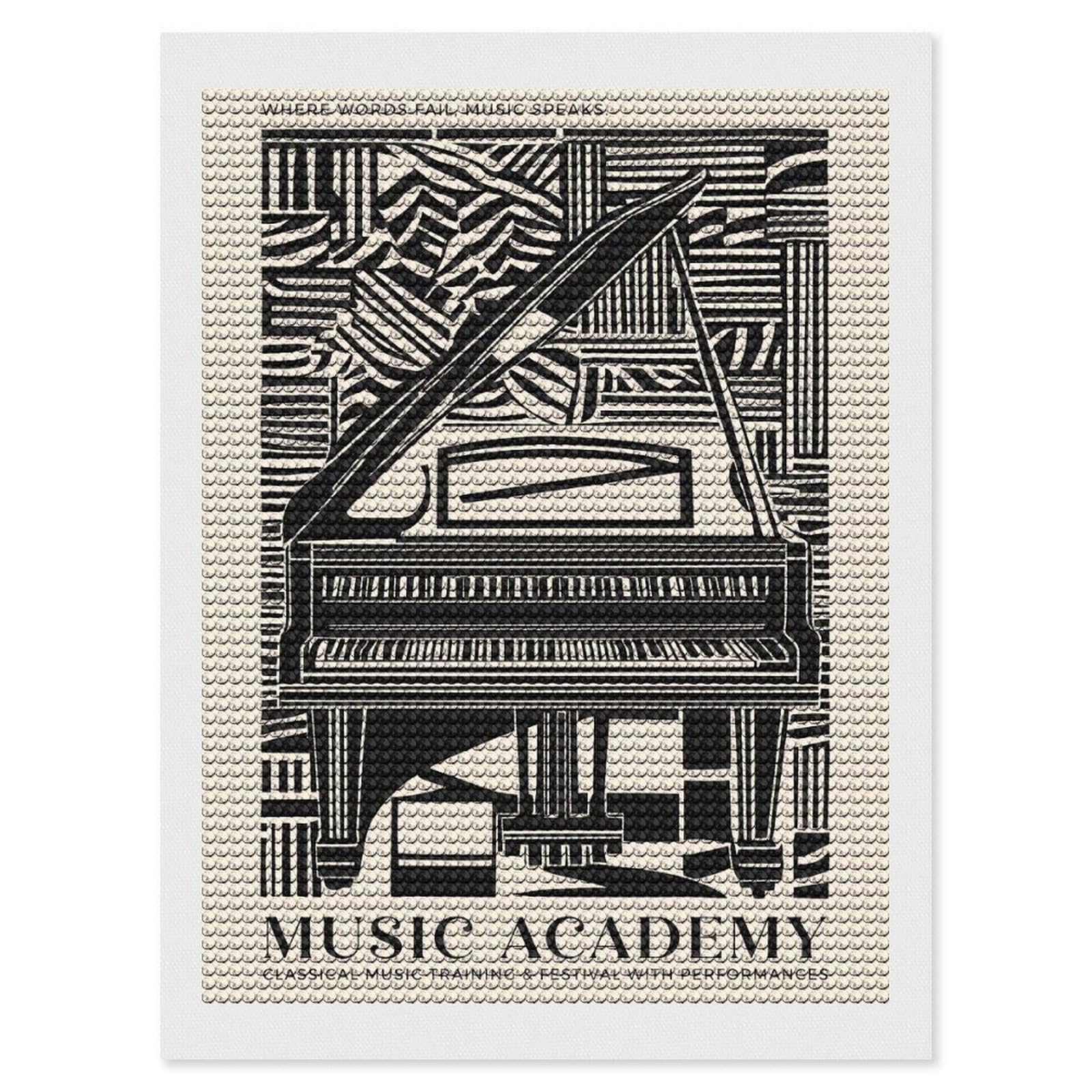Junmoney Music Academy Diamond Painting Set 12"x16", Holiday Gift Idea, for Creative Relaxation, Fun Craft Experience, Vintage Style Decor