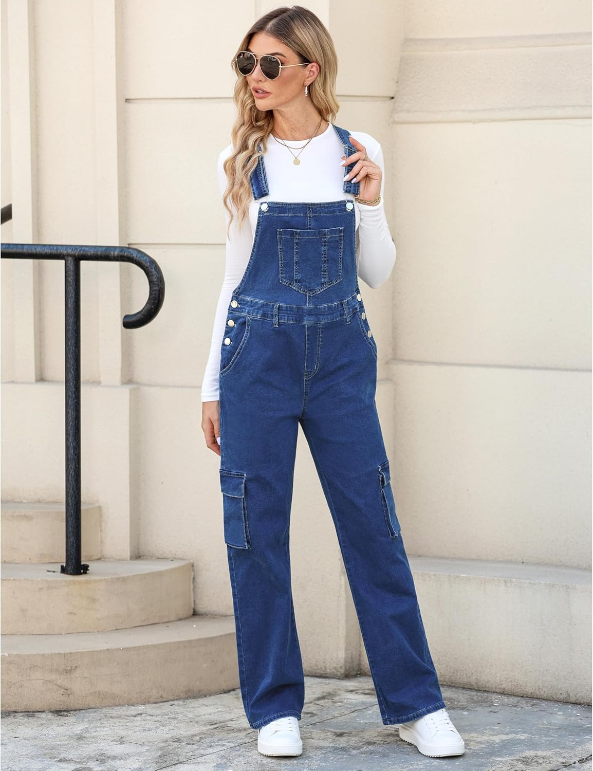 luvamia Cargo Jean Overalls for Women Wide Leg Bib Utility Stretchy Denim Jumpsuit Overall Loose 90s Trendy - Image 9