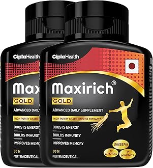 Maxirich Gold Daily Multivitamin (60 Softgels) with high purity grade Ginseng Extract*, 10 Vitamins and 9 Minerals | Boosts Energy & Immunity | Reduces Fatigue | Helps Improve Mental Alertness