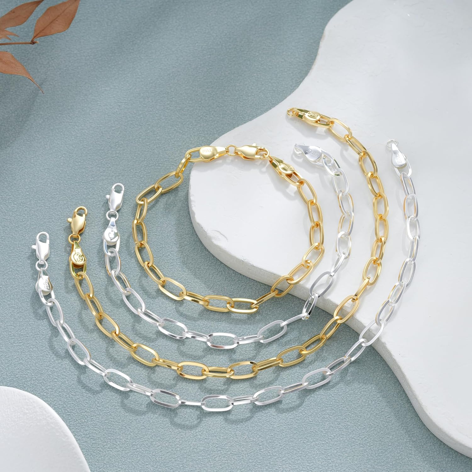 S925 Sterling Silver Paperclip Chain Bracelets for Women - Sterling Silver Paperclip Chain Bracelet Handmade Jewelry Gold Bracelets for Women 6.5/7/7.5/8 Inch - Image 6