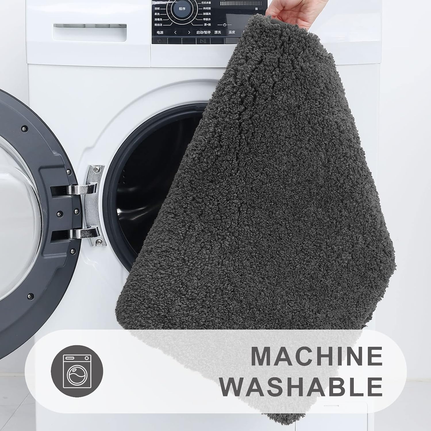 Buganda Microfiber Bathroom Rugs Set 2 Pieces - Shaggy Soft Thick Bath Mat, Non-Slip Machine Wash/Dry Absorbent Shower Bathroom Rugs and Mats Sets for Bathroom(20"x32"+20"x32", Charcoal Grey)
