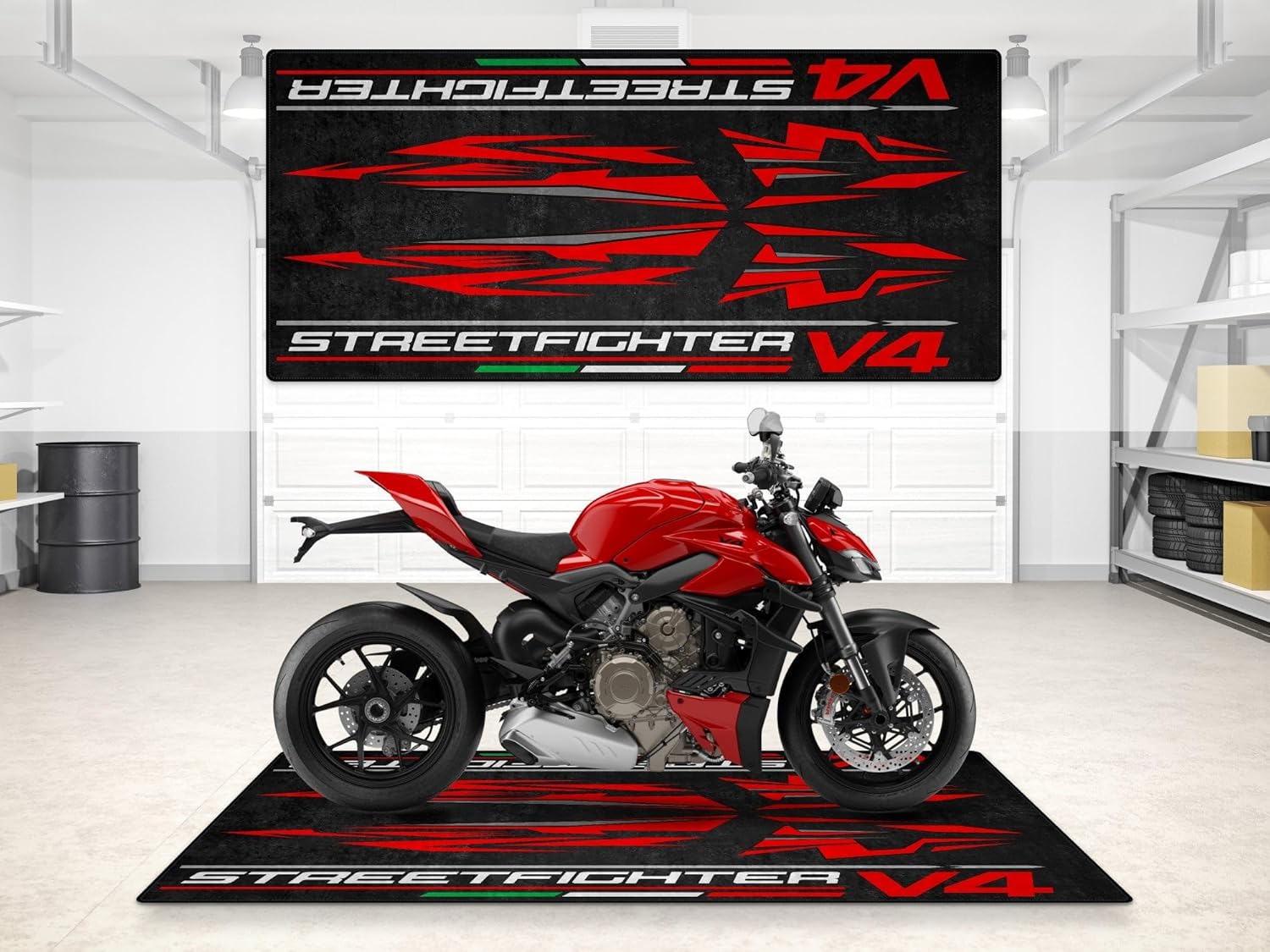 Parking Mat for Streetfighter V4 Motorcycle Models, Display and Pit Mat, Washable Non-Slip Garage and Showroom Floor Mat, Rug (Size 1 : 86.6 x 39.4/220 x 100 cm)