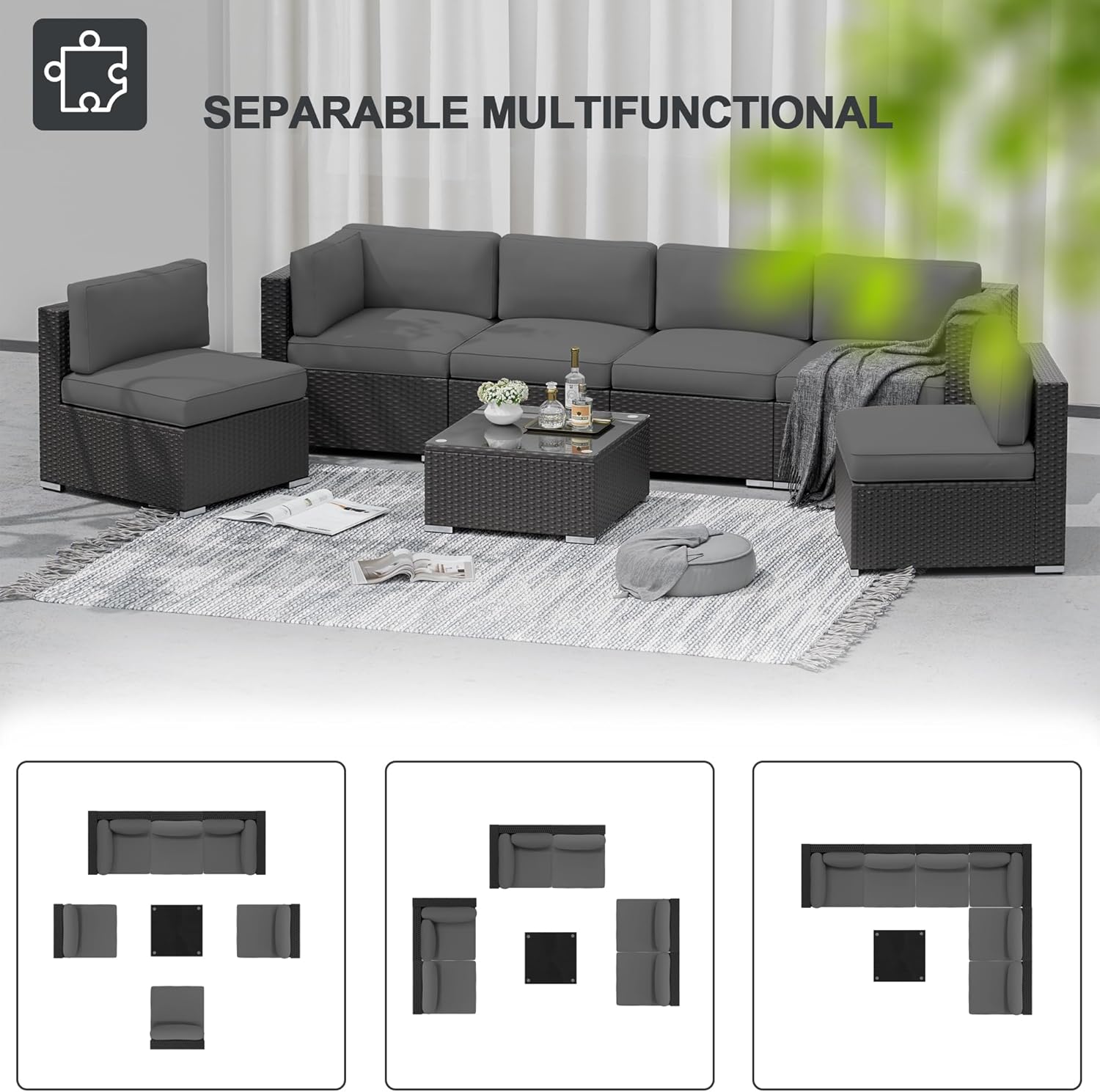 Detailed view of the SUNCROWN patio furniture components and dimensions