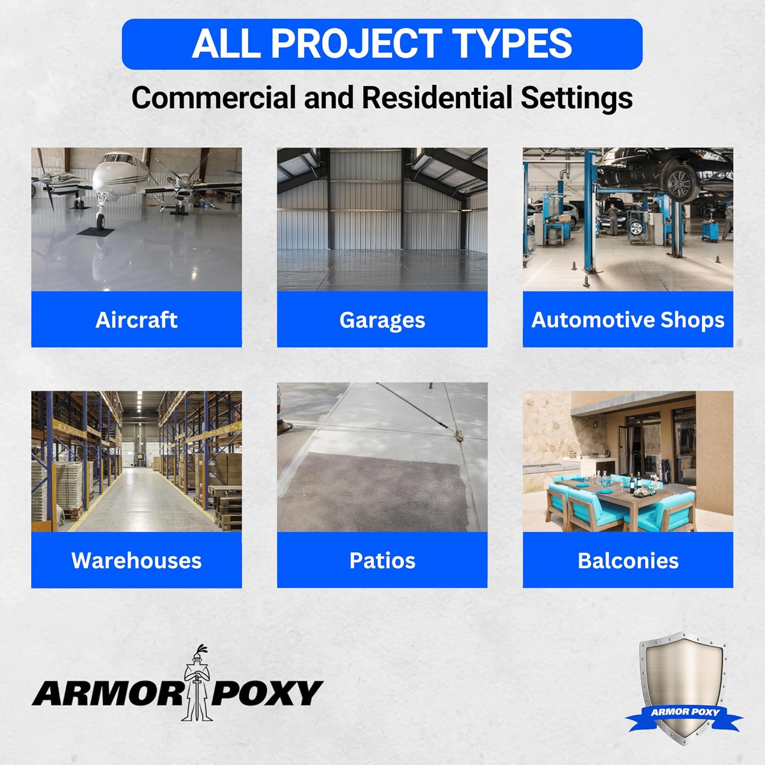 ArmorPoxy Polyaspartic Floor Coating - 2-Part Industrial Protective Fast Cure System - Strong Coating for Garage Floors, Warehouses, Automotive - 2 Gallons (Includes Light Gray Tint Pack)
