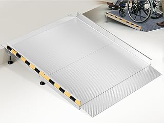 Aluminum Threshold Ramp for Doorways, 48" × 36" Wheelchair Ramp for Home, Adjustable for 3.3"–9.2" Step & Threshold Heights, 1000 lb Capacity, Non-Slip Surface, Foldable, for Single Step Entryways