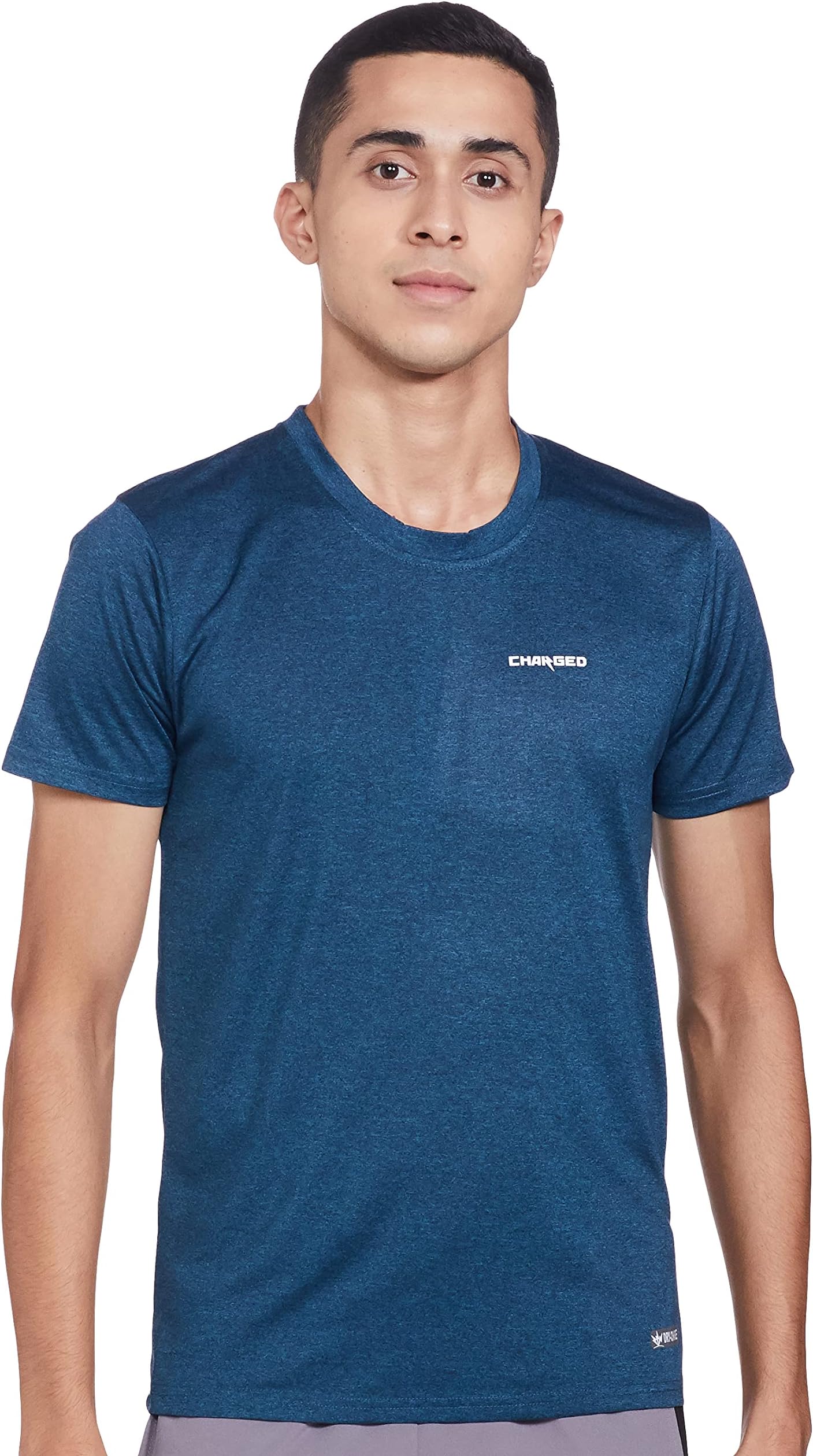 Charged Brisk-002 Melange Round Neck Sports T-Shirt Teal Size Medium