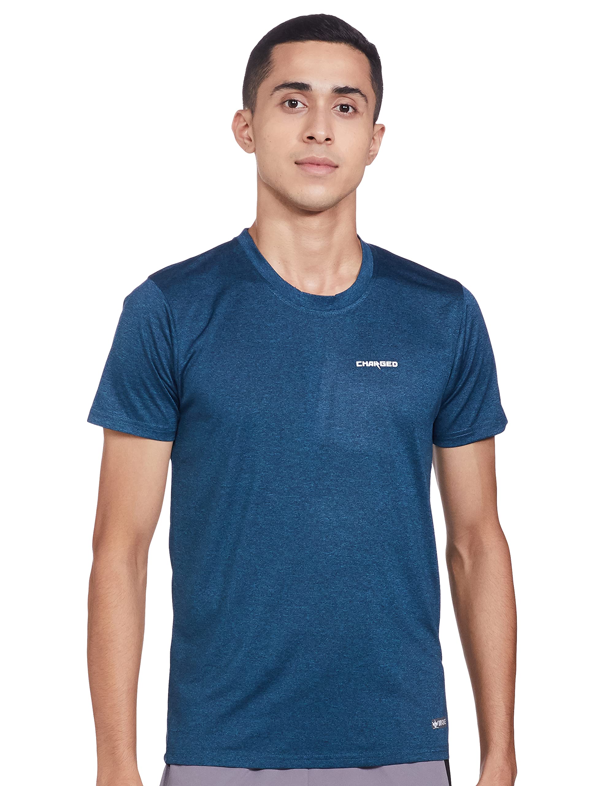 Charged Brisk-002 Melange Round Neck Sports T-Shirt Teal Size Medium