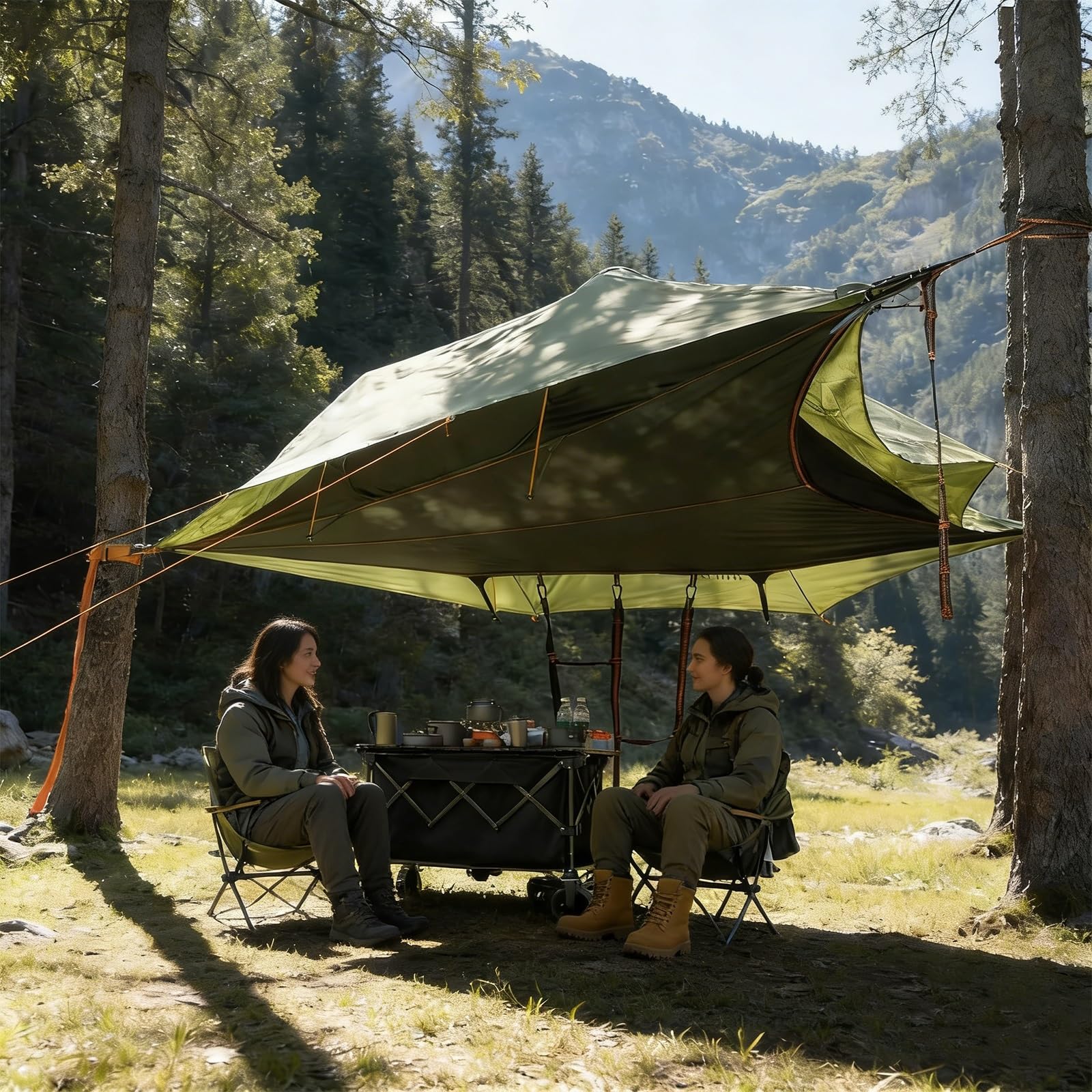Amaca da campeggio con zanzariera, grande amaca portatile per 1-3 persone, ideale per escursioni, viaggi all'aperto, facile installazione per comfort e protezione