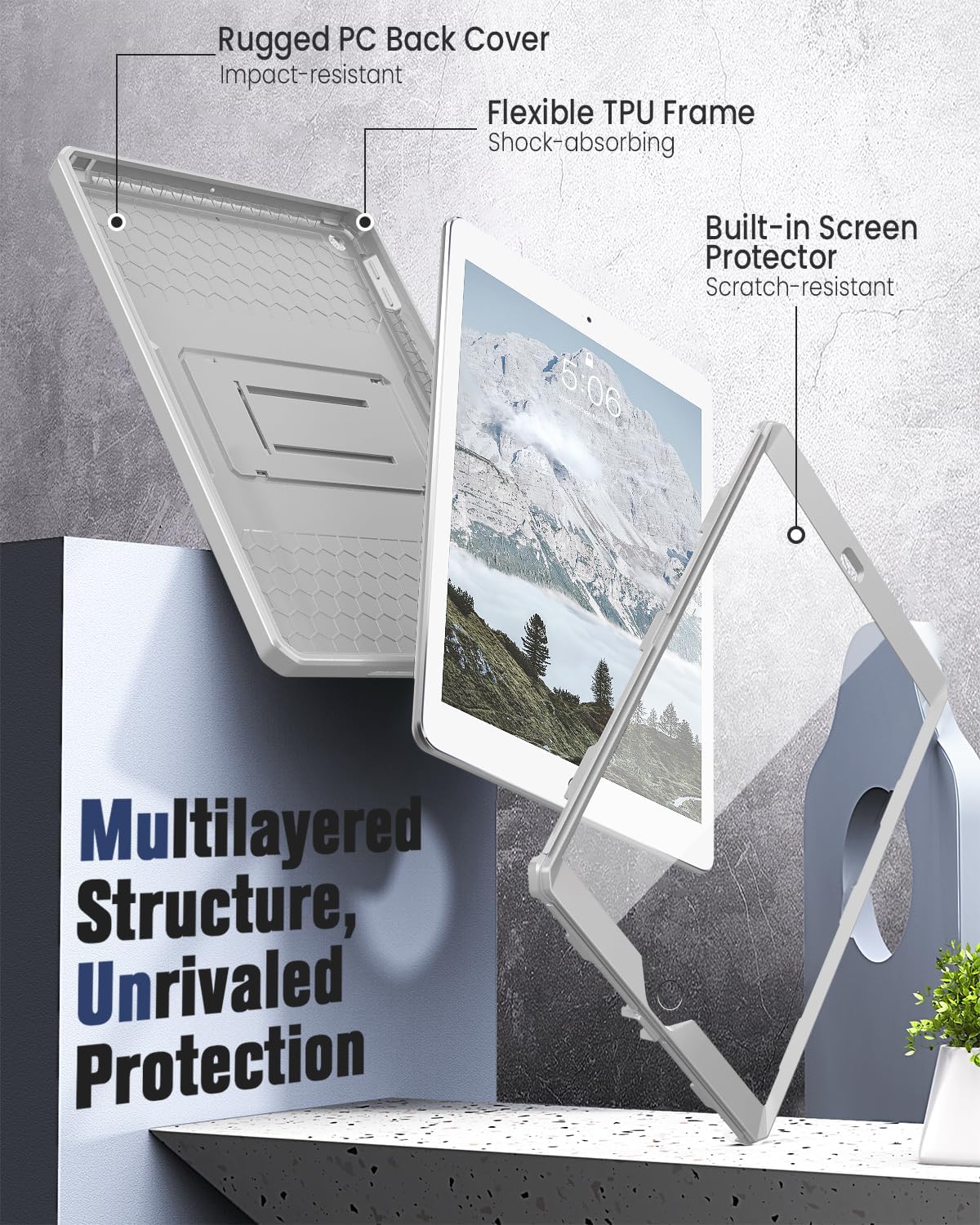 MoKo Shockproof Case Fit 2018/2017 iPad 9.7 6th/5th Generation, Light Gray image 3