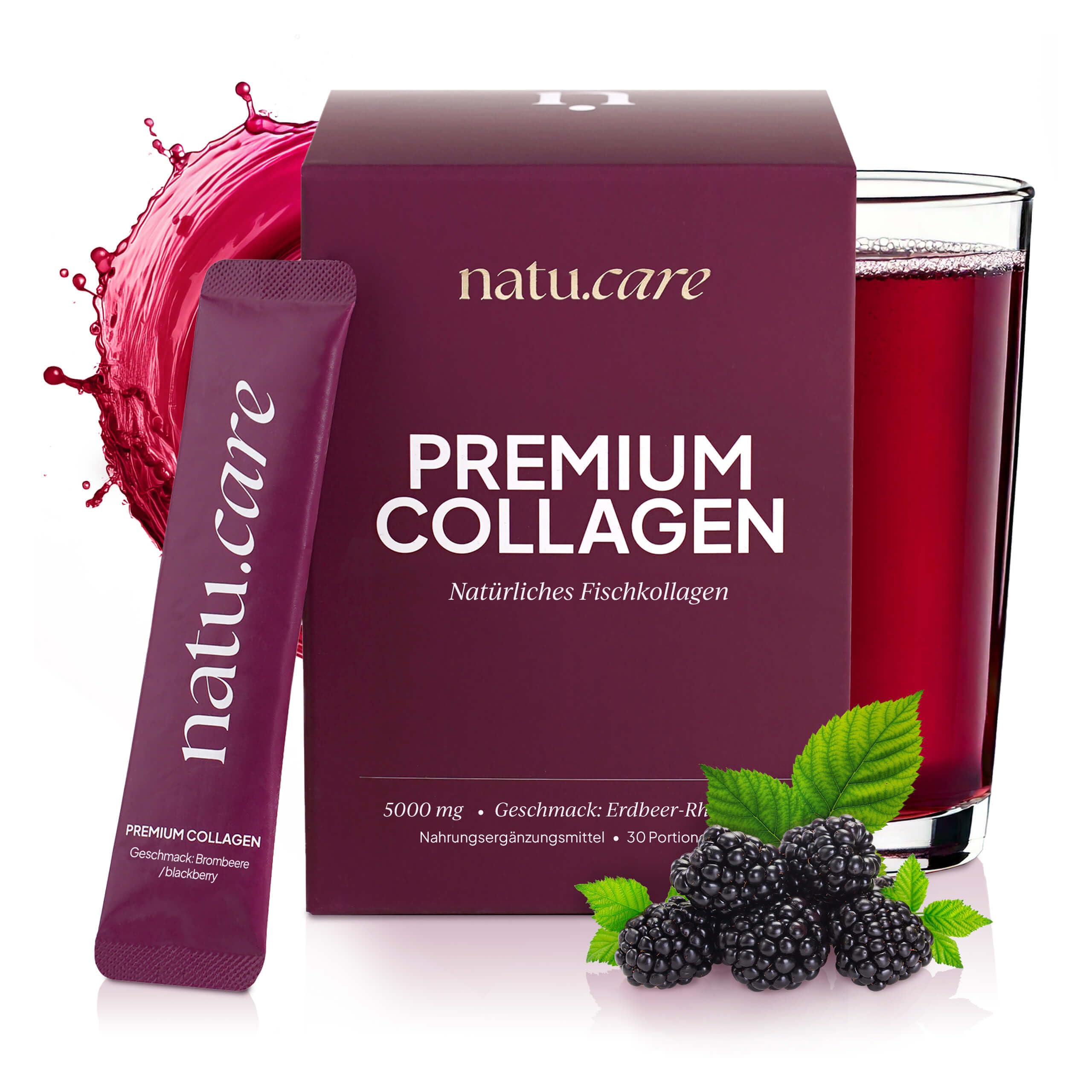 natu.care - Poudre de collagène naturelle 5000 mg - Poudre de collagène hydrolysate - Poudre de collagène marine avec vitamine C - Peptides de type 1 - Poudre de collagène haute dose pour la peau (30