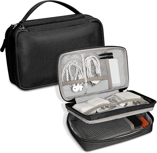 Miniatura 8 de FYY Organizador electrónico, organizador de cables de viaje, bolsa de accesorios electrónicos, funda de transporte portátil de doble capa,